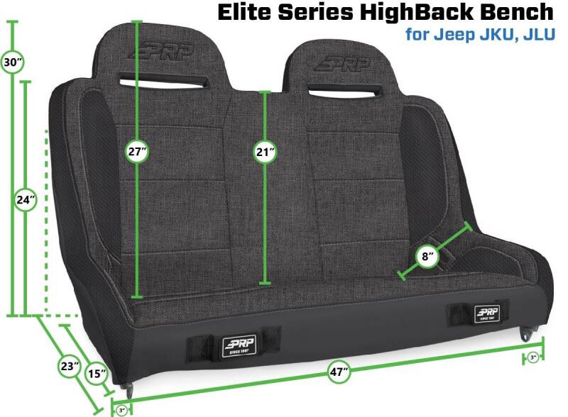 Jeep Wrangler JLU Suspension Bench Seat - Rear - PRP Seats - Elite Series - `18-`27